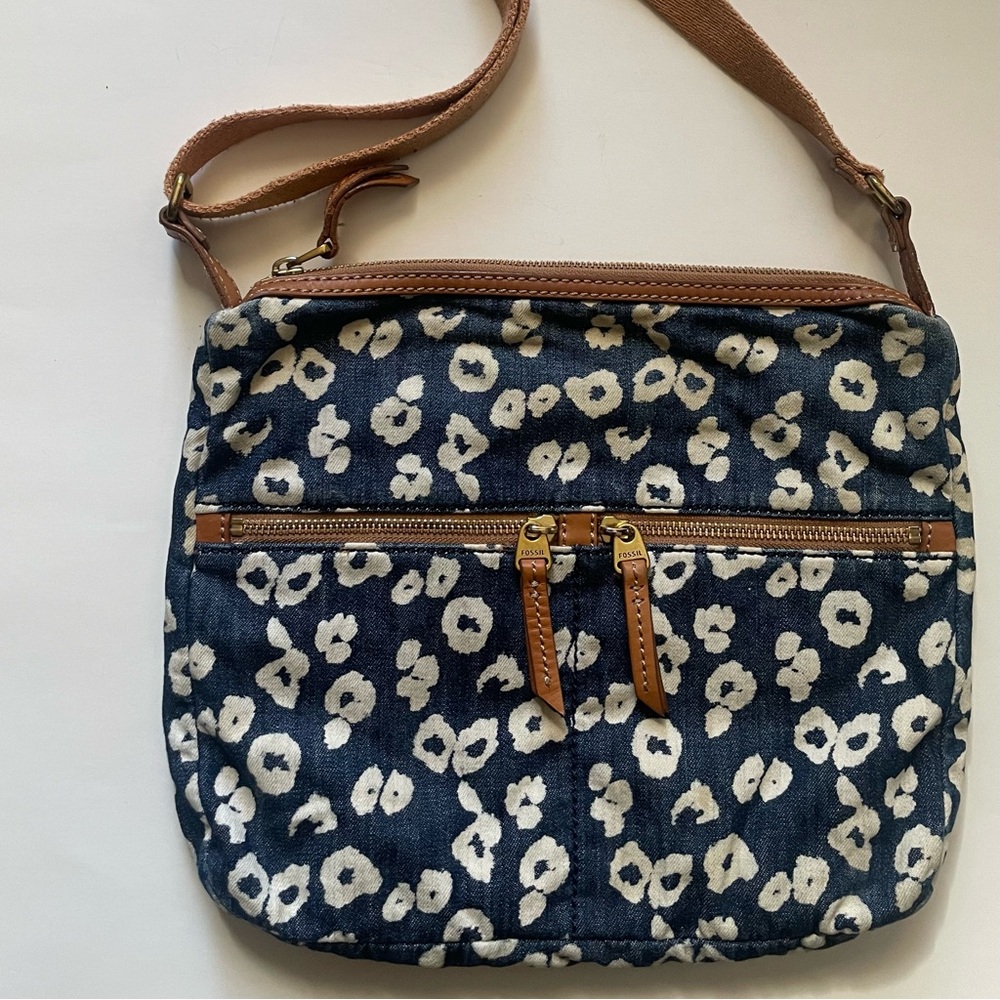 Fossil Canvas Crossbody Bag with Leather Trim